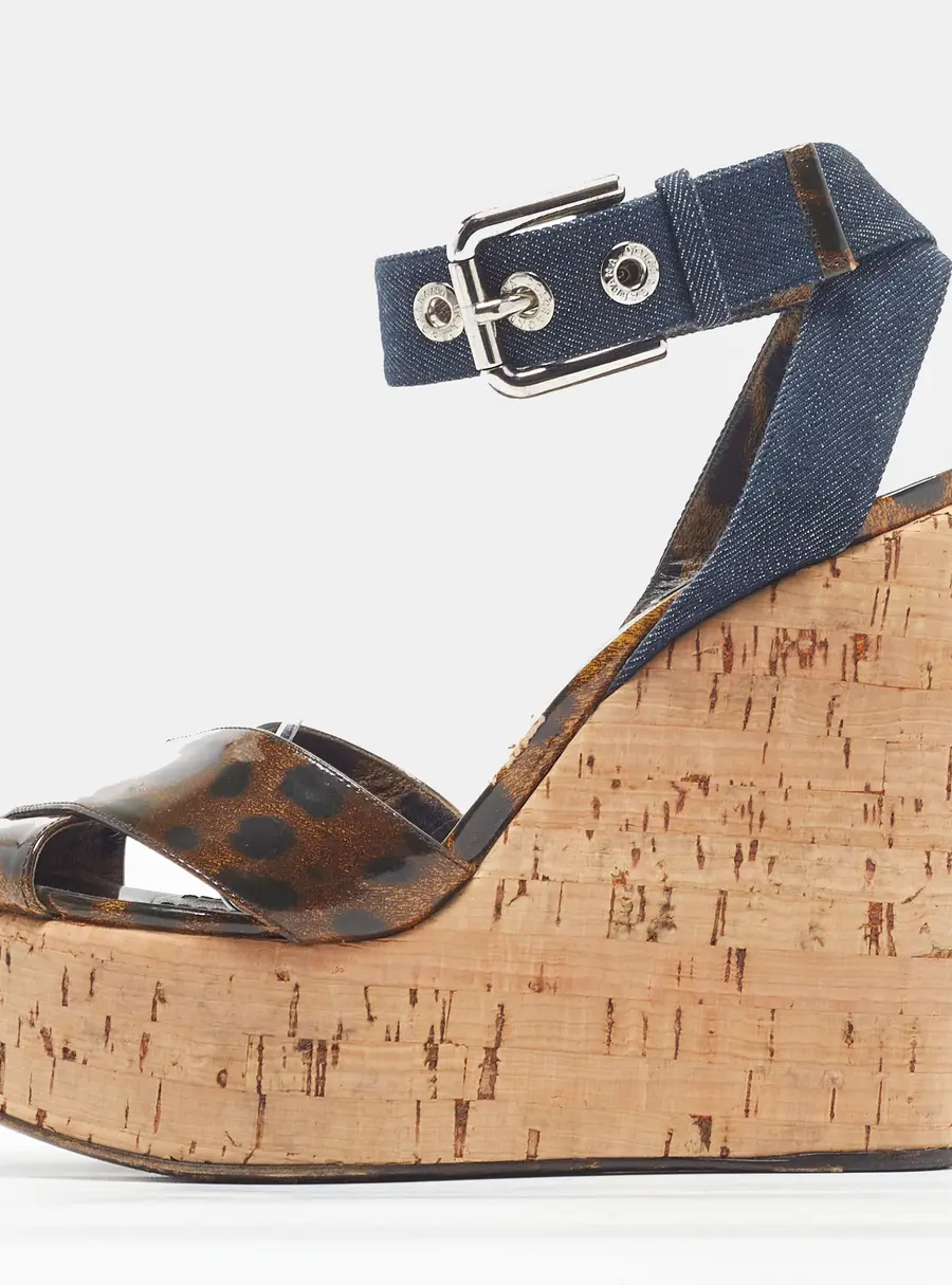 Dolce & Gabbana Size 40 Brown Patent Leather Crisscross Wedge Sandals
