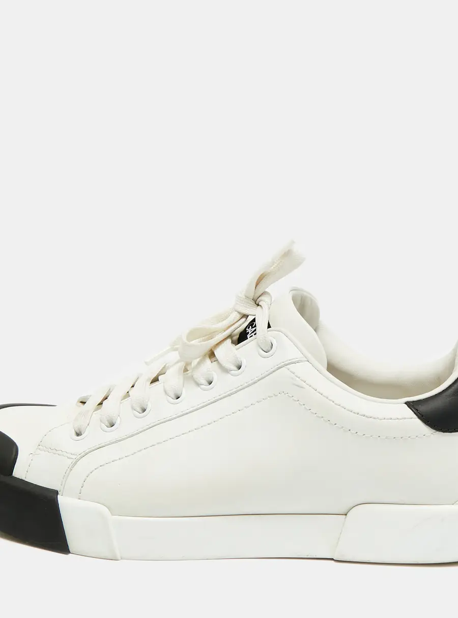 Dolce & Gabbana Portofino Size 39 White/Black Leather Lace Up Sneakers