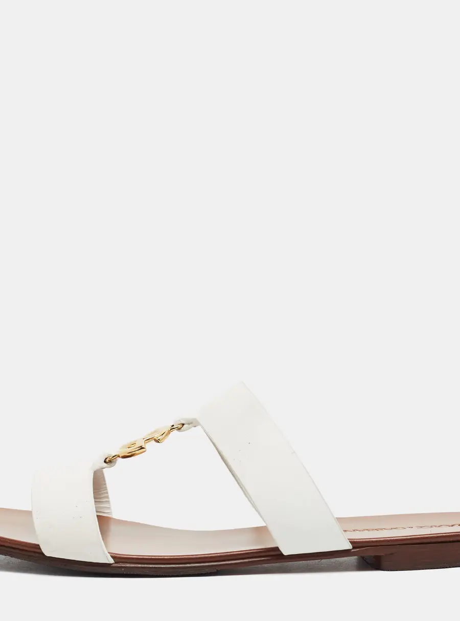 Dolce & Gabbana Bianca DG Logo Size 38 White Leather Flat Slide