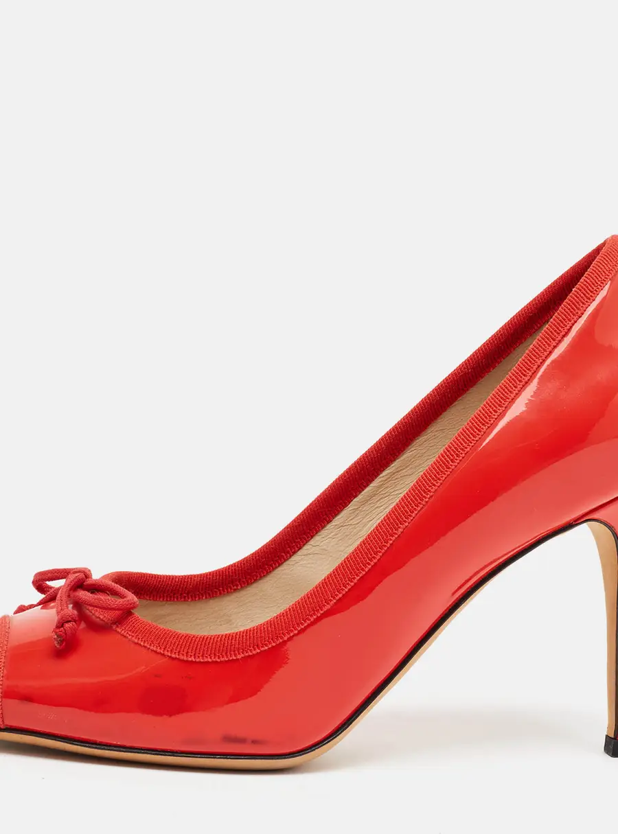 Dolce & Gabbana Size 37 Red Patent Leather Peep Toe Pumps