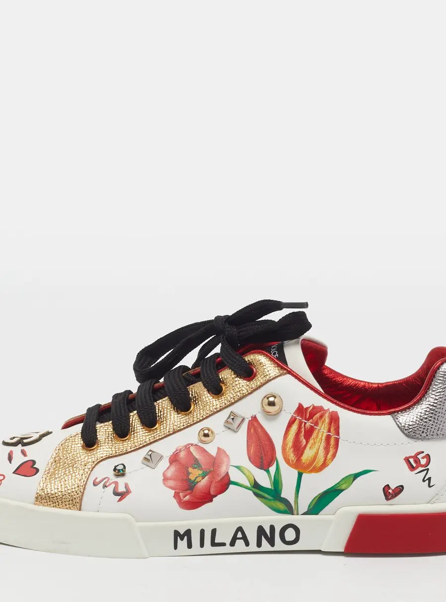 Dolce & Gabbana Portofino Size 36 Multicolor Leather Crystal Embellished Lace Up Sneakers