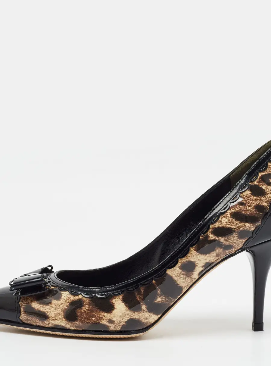 Dolce & Gabbana Size 40 Black/Brown Leopard Print  Patent Leather Pumps