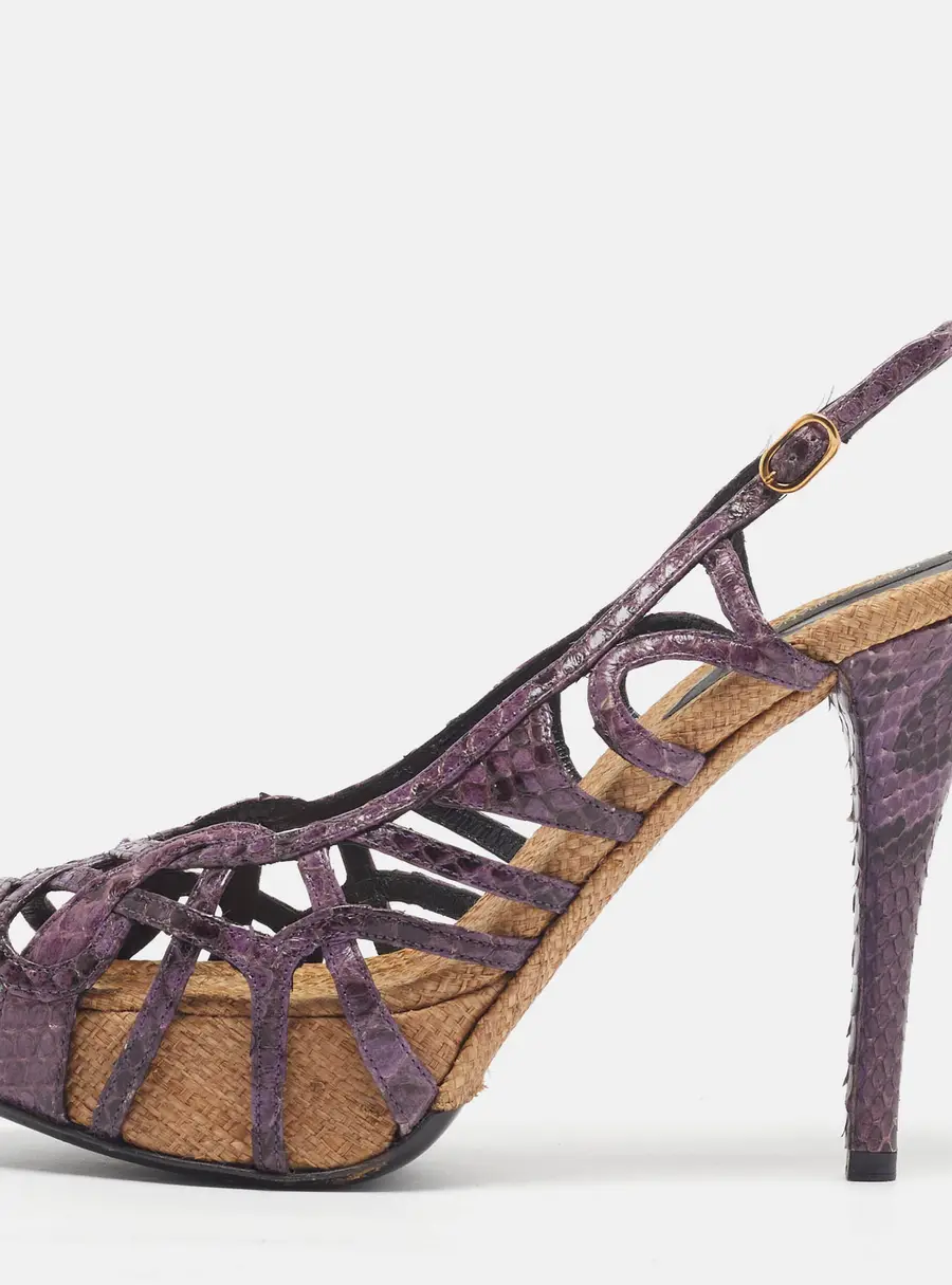 Dolce & Gabbana Size 39 Purple Python Leather Platform Strappy Slingback Sandals