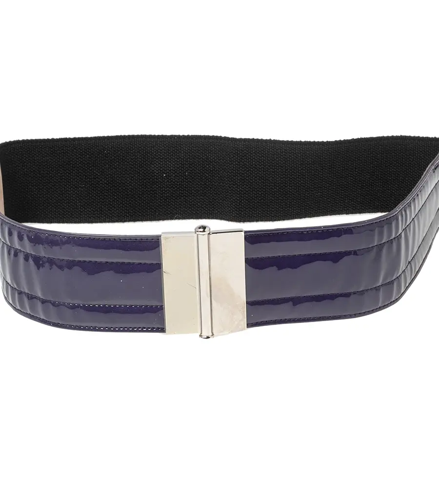 Dolce & Gabbana Purple/Black Patent Leather and Elastic Wide Waist Belt 90CM