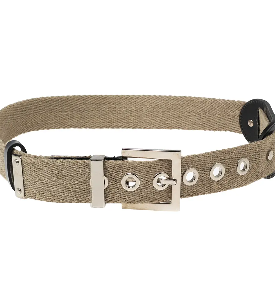 Dolce & Gabbana Beige Canvas and Leather Plaque Detail Waist Belt 75CM