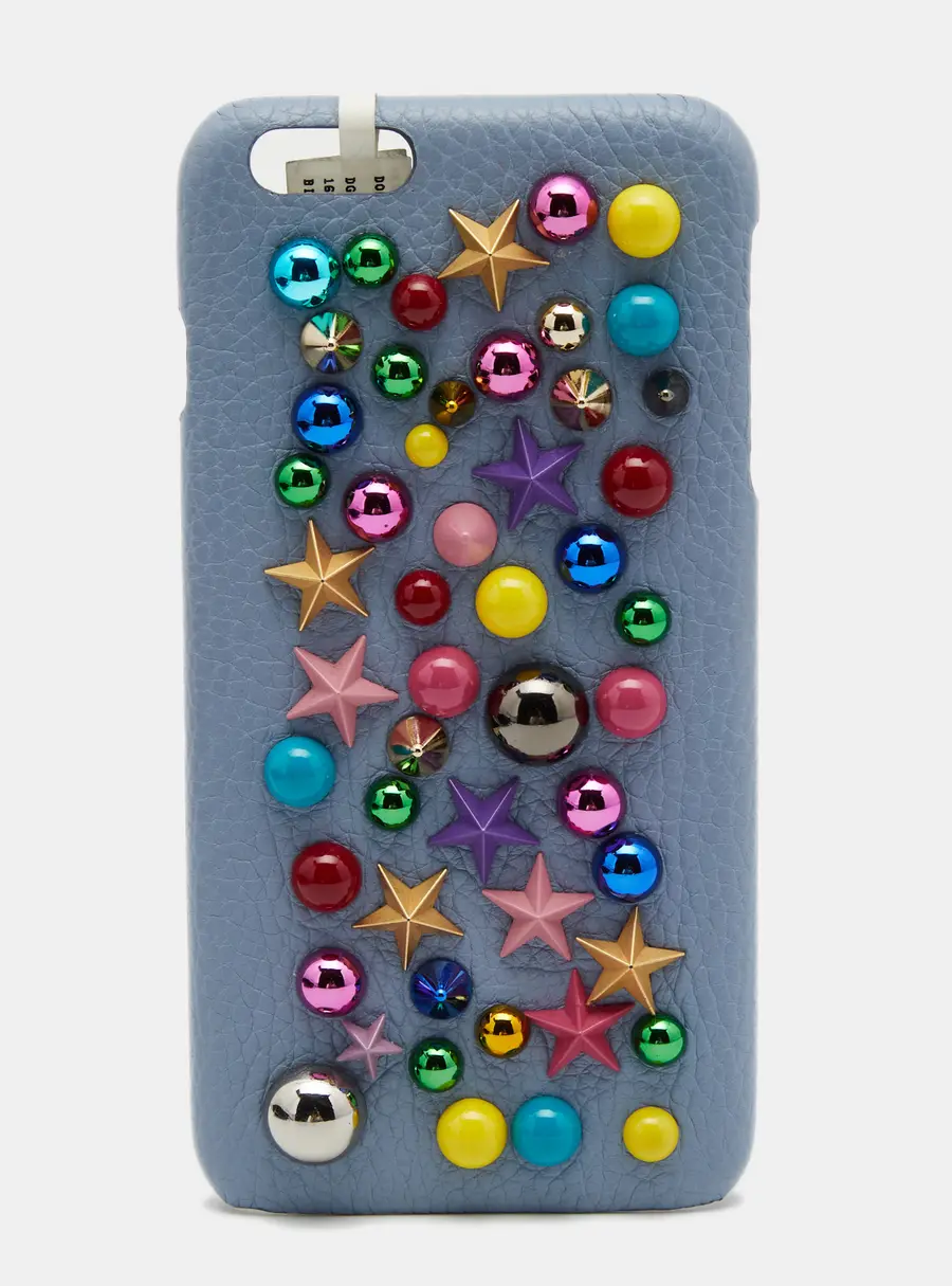 Dolce & Gabbana Light Blue Leather Embellished iPhone 6 Plus Cover