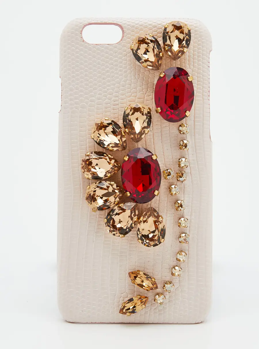Dolce & Gabbana Pink Lizard Embossed Leather Crystal Embellished iPhone 6 Case