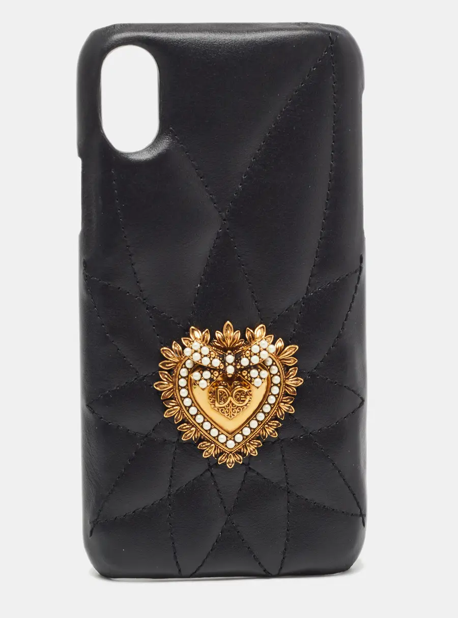 Dolce & Gabbana Black Quilted Leather Sacred Heart iPhone X Case