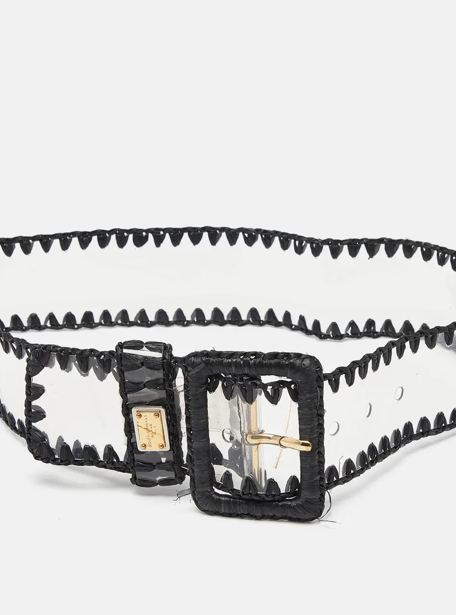 Dolce & Gabbana Black/Transparent PVC and Straw Buckle Belt 75CM