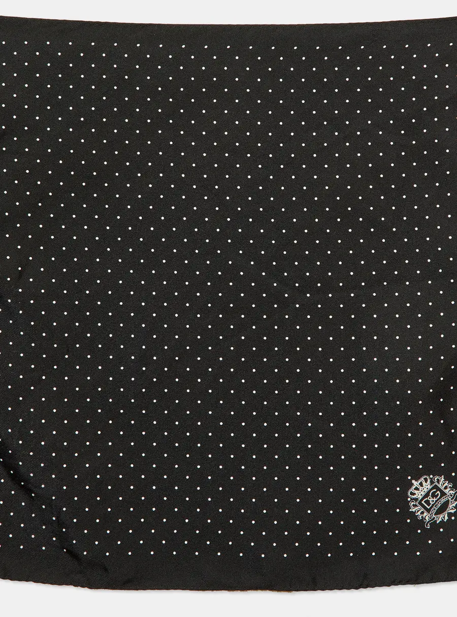 Dolce & Gabbana Black Polkadots Print Silk Pocket Square