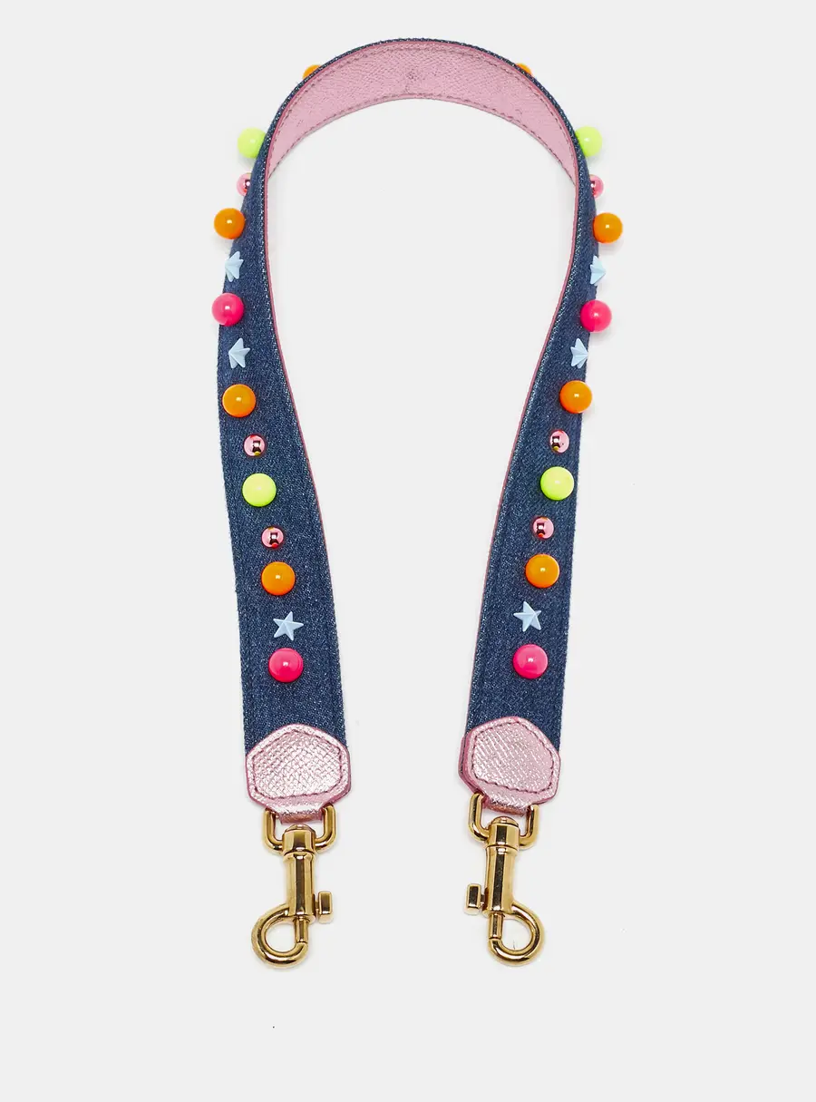 Dolce & Gabbana Blue Denim and Leather Embellished Shoulder Bag Strap