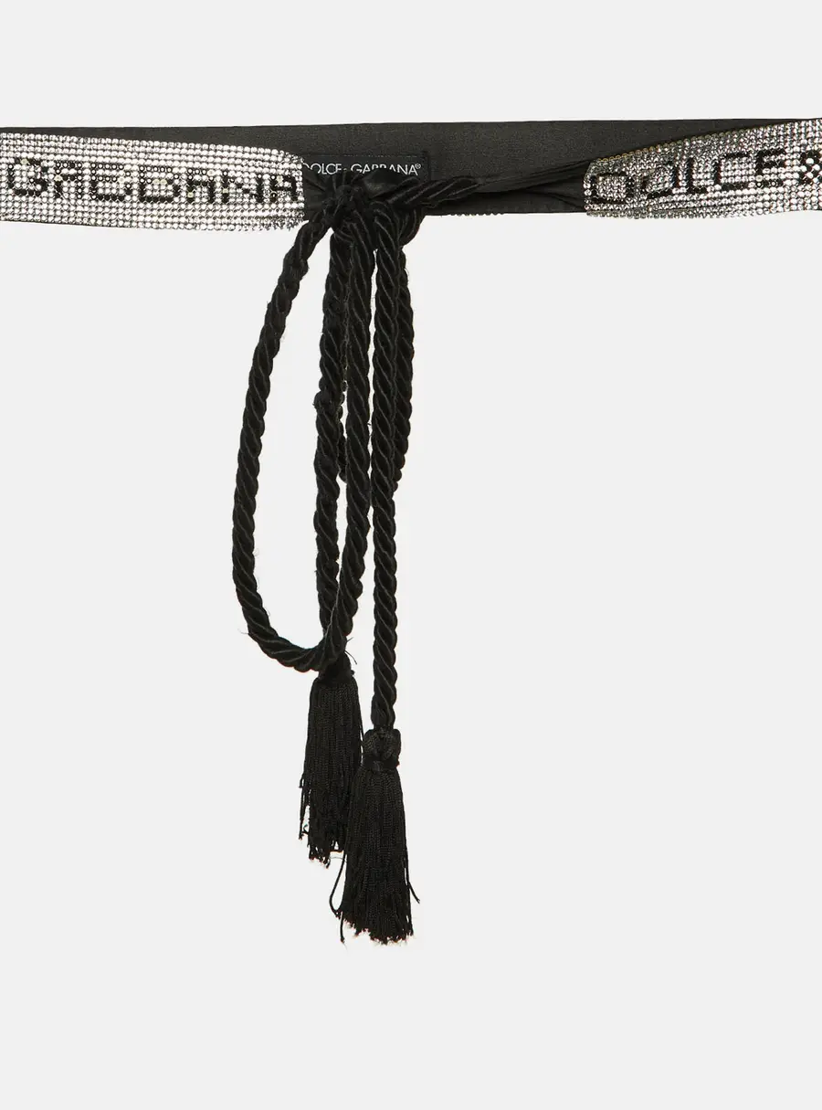 Dolce & Gabbana Waist Belt Black Crystals and Satin