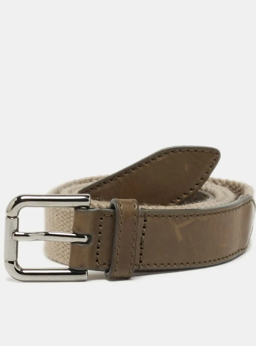Dolce & Gabbana 90CM Buckle Belt Brown/Beige Canvas and Leather