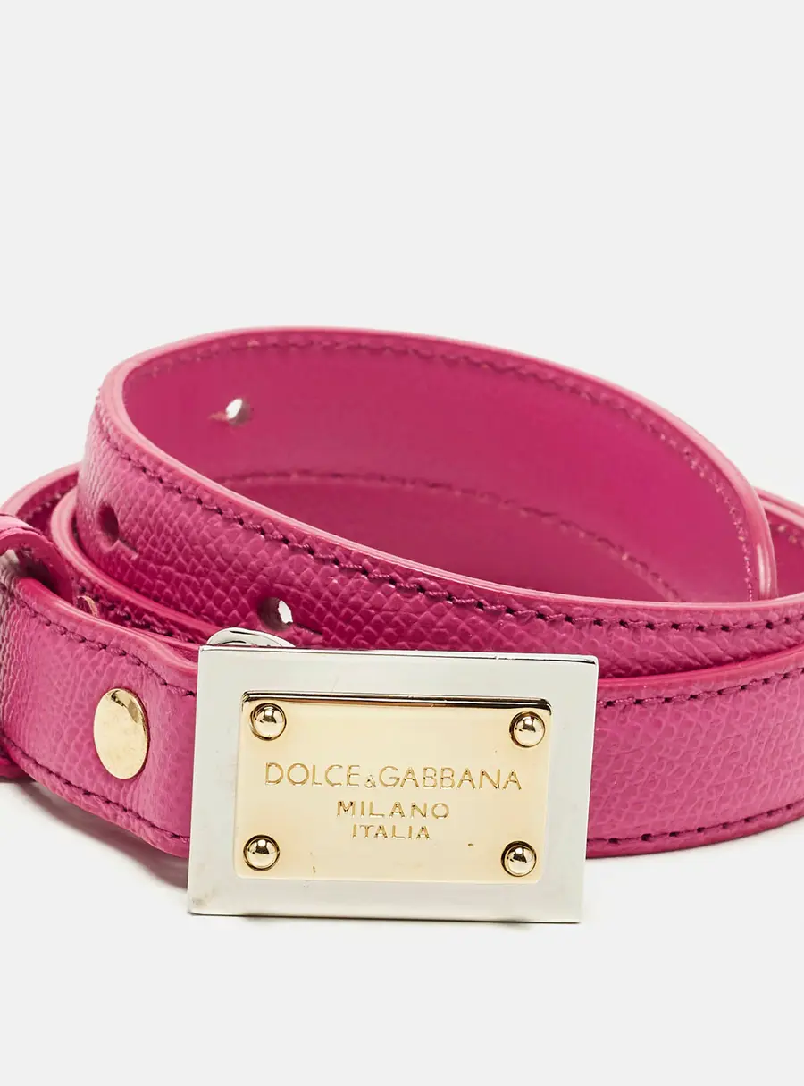 Dolce & Gabbana Logo Plaque 85 CM Slim Buckle Belt Fuchsia Leather