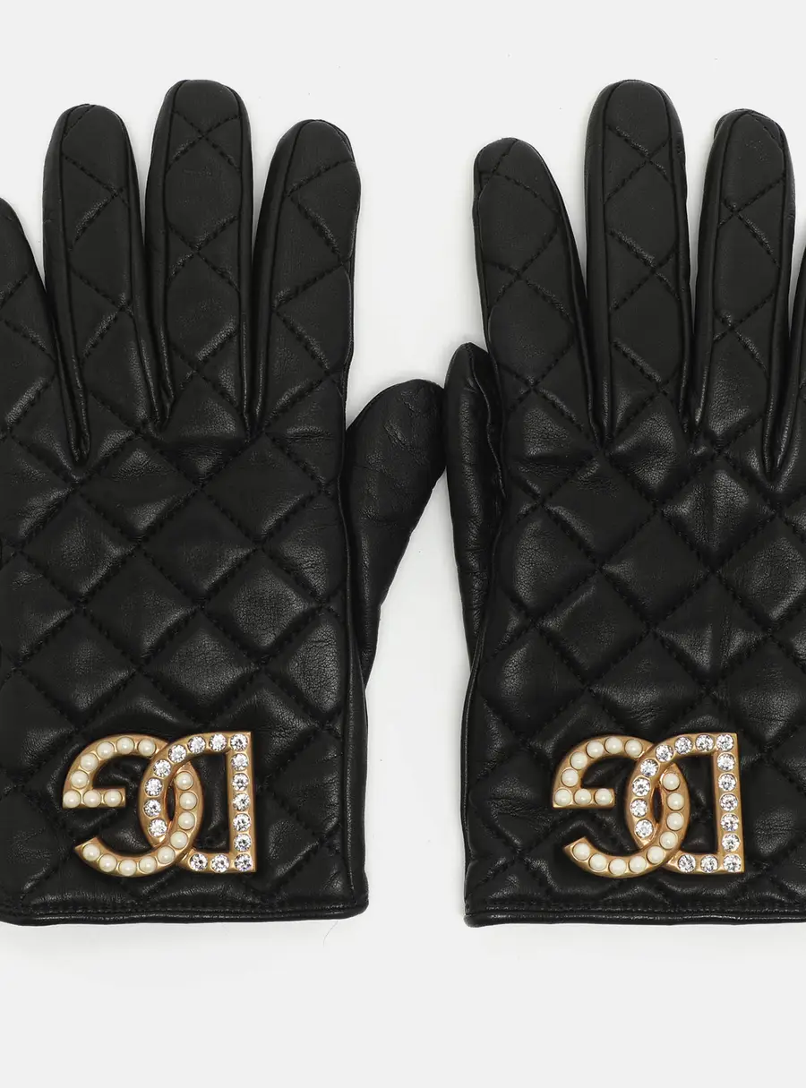 Dolce & Gabbana DG Logo Size 7 Gloves Black Leather