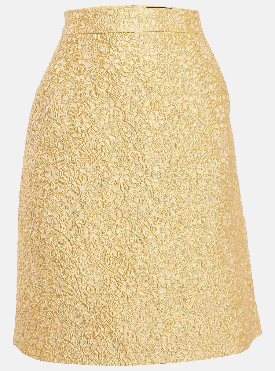 Dolce & Gabbana Yellow Textured Jacquard Pencil Skirt M