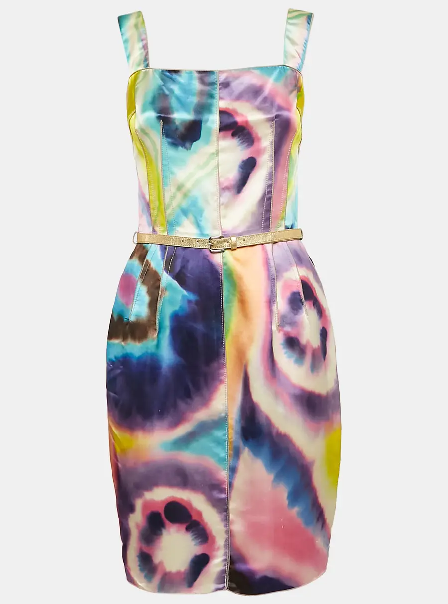 Dolce & Gabbana Multicolor Tie-Dye Print Satin Sheath Dress S