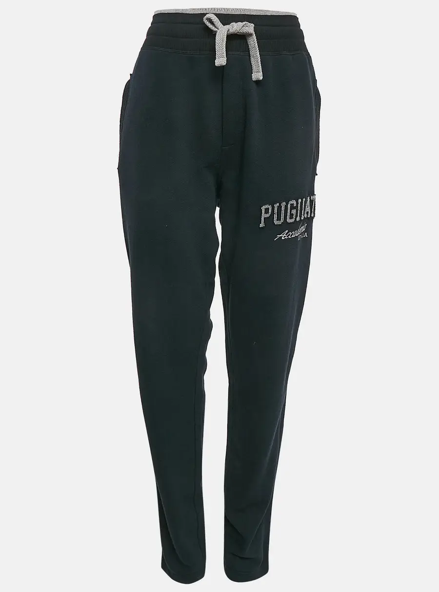 Dolce & Gabbana Blue Embroidered Cotton Knit Drawstring Track Pants L