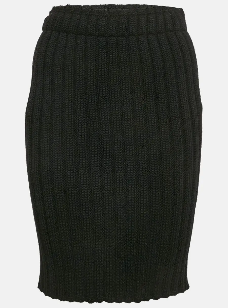 Dolce & Gabbana Black Virgin Wool Rib Knit Knee-Length Skirt S