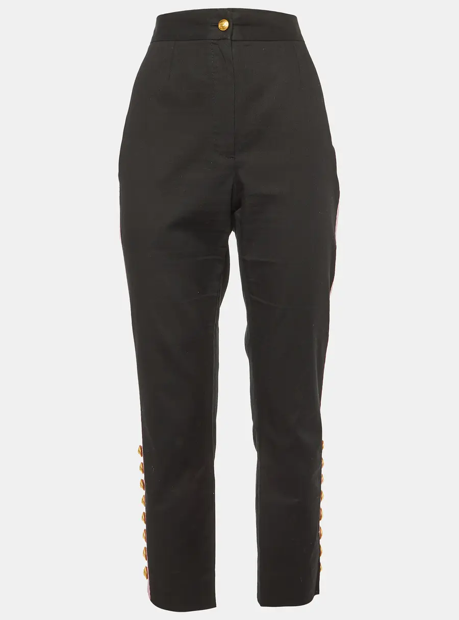 Dolce & Gabbana Black Cotton Contrast Tape Detail Trousers L