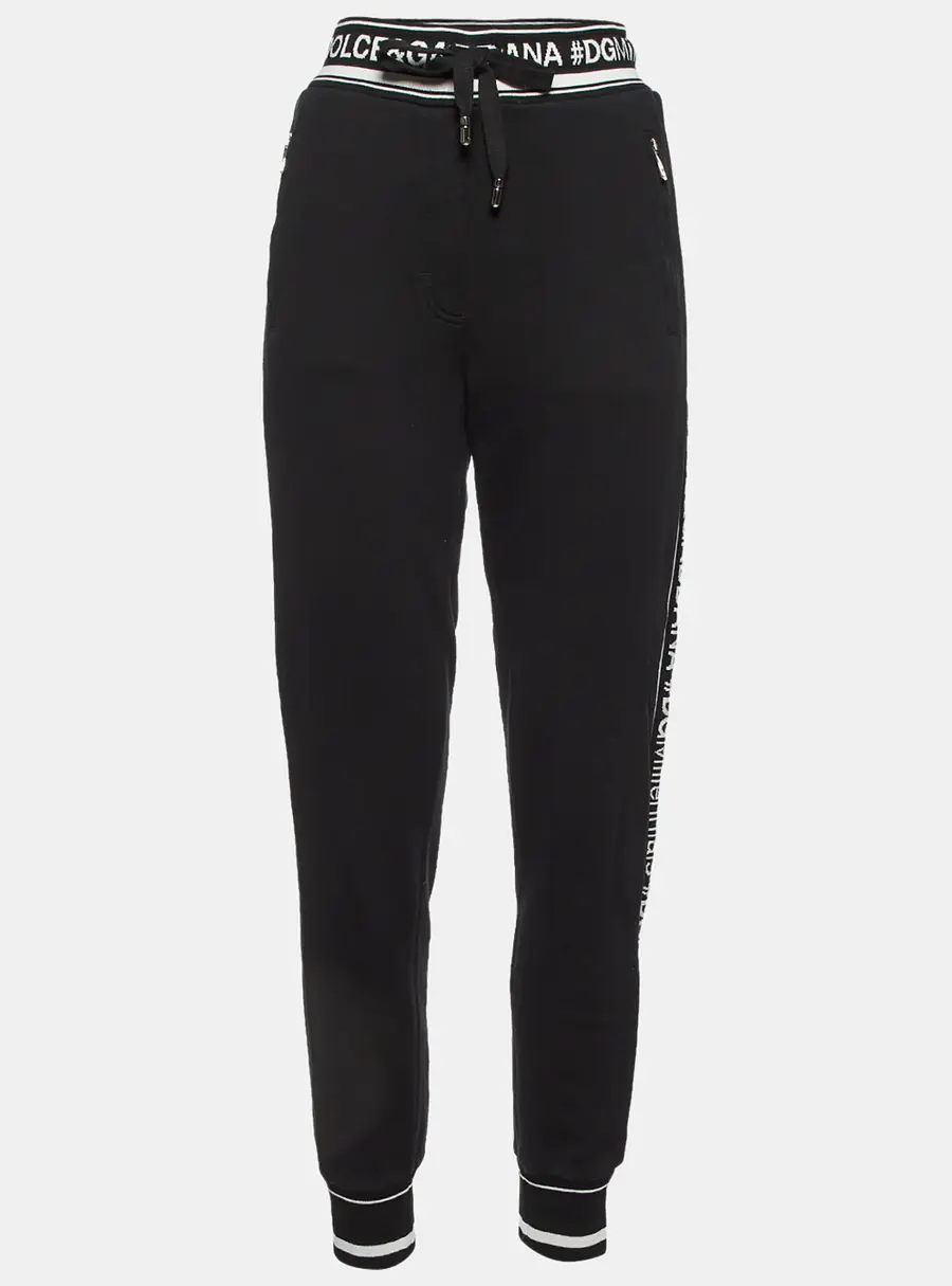 Dolce & Gabbana Black Cotton Logo Band Trim Joggers S