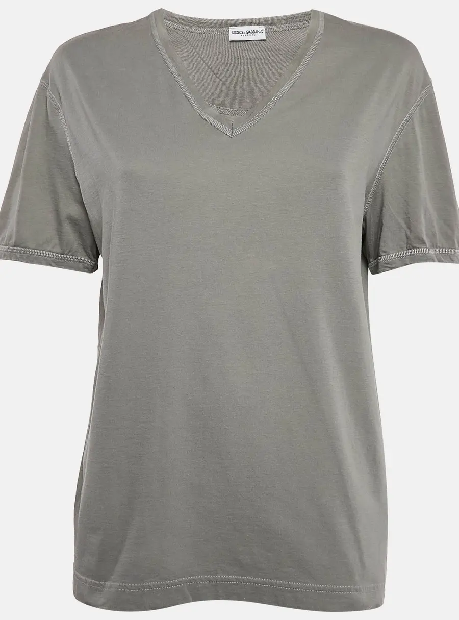 Dolce & Gabbana Underwear Grey Cotton V Neck Short Sleeve T-Shirt L