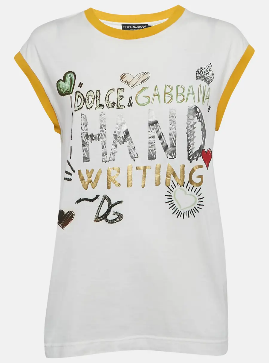 Dolce & Gabbana White Printed Cotton Sleeveless T-Shirt XS