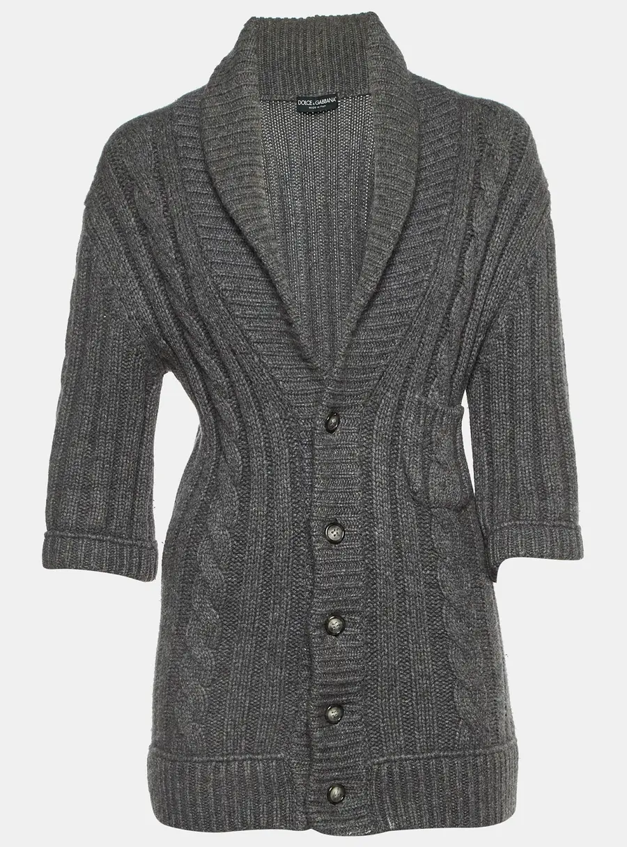Dolce & Gabbana Grey Chunky Knit Button Front Cardigan XL