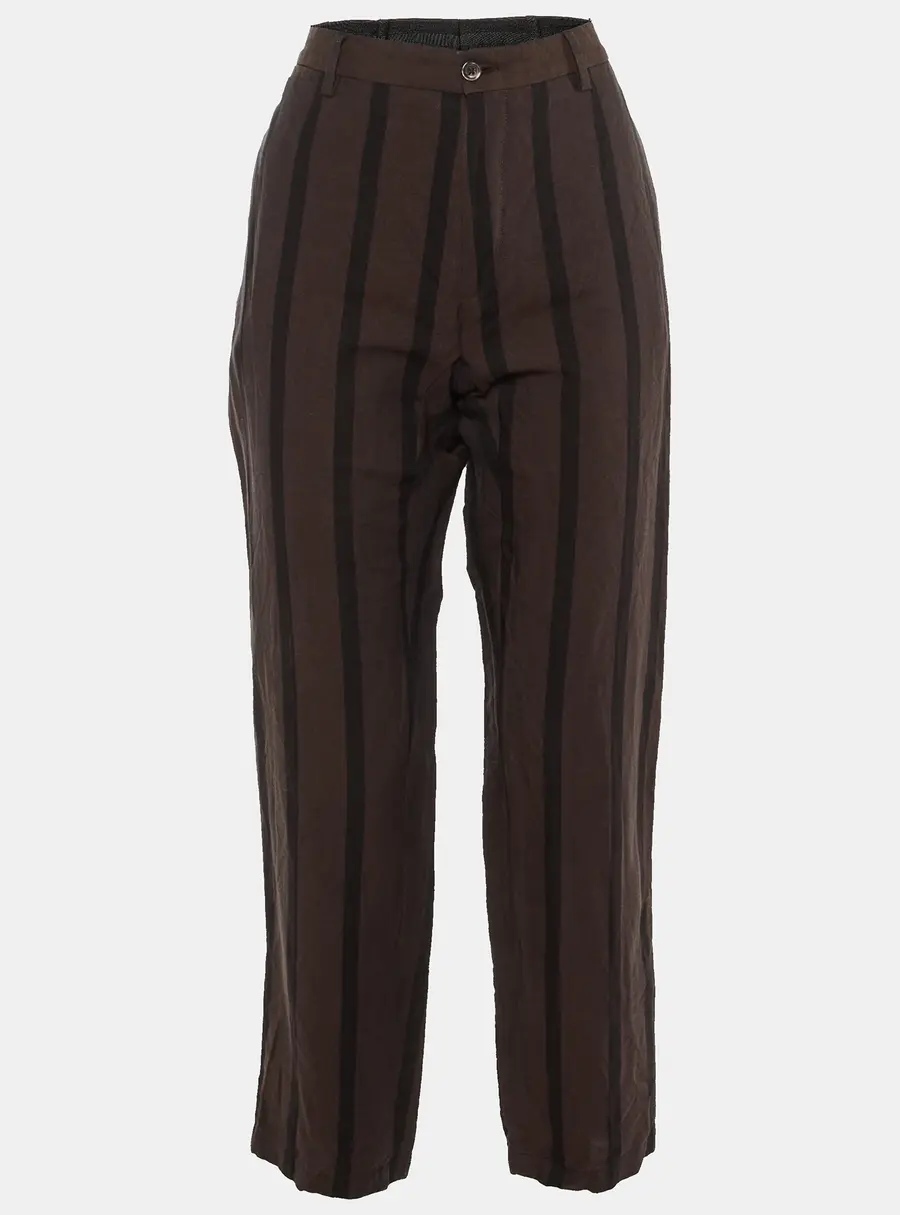 Dolce & Gabbana Brown Striped Linen Trousers M