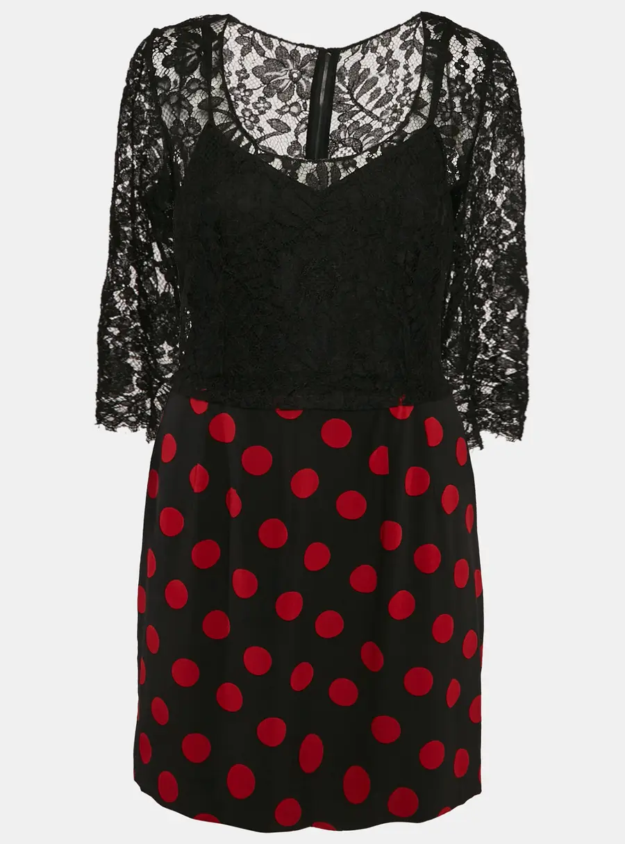 Dolce & Gabbana Black Lace and Polka Dot Print Silk Mini Dress M