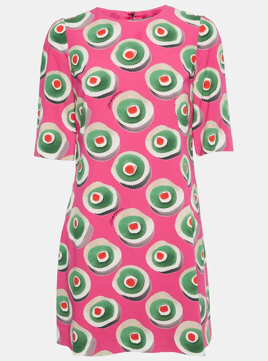 Dolce & Gabbana Pink Sicily Cupcake Print Silk Mini Dress S