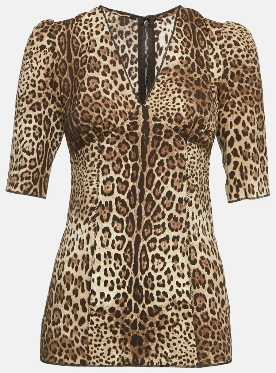 Dolce & Gabbana Brown Leopard Print Silk Blouse S