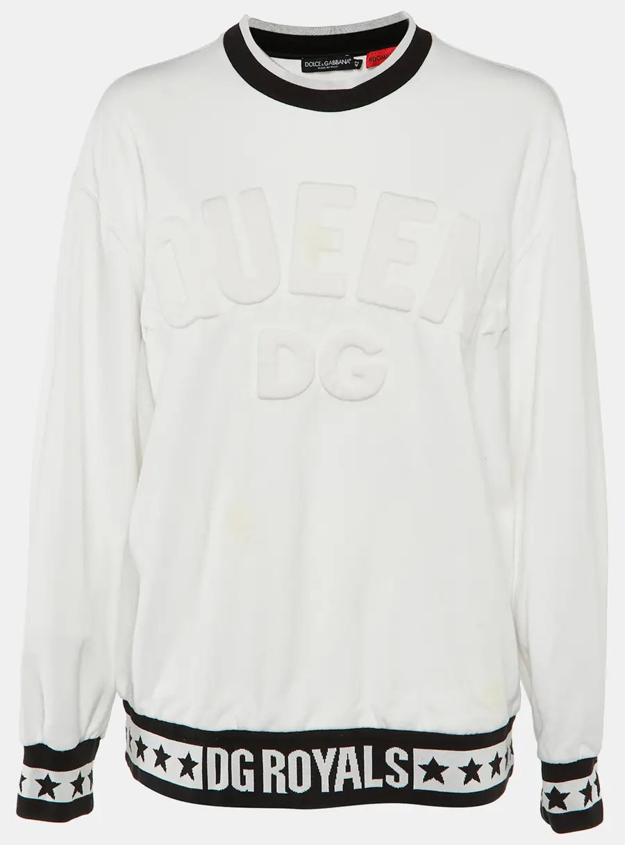 Dolce & Gabbana White DG Queen Embossed Cotton Sweatshirt M