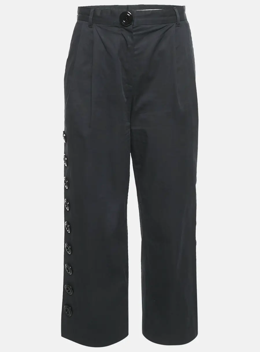 Dolce & Gabbana Black Cotton Button Detail Straight Leg Trousers S