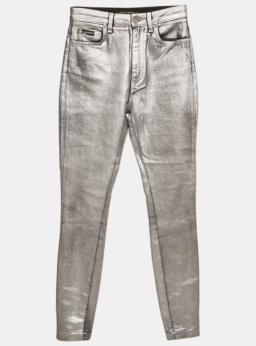 Dolce & Gabbana Silver Coated Skinny Jeans S Waist 26"