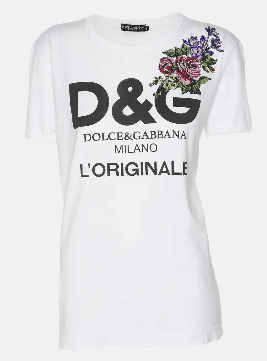 Dolce & Gabbana White Cotton Logo Print T-Shirt S