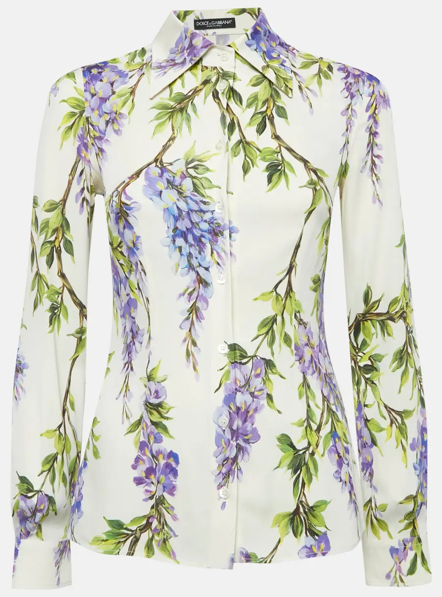 Dolce & Gabbana Cream Floral Print Silk Long Sleeve Shirt S
