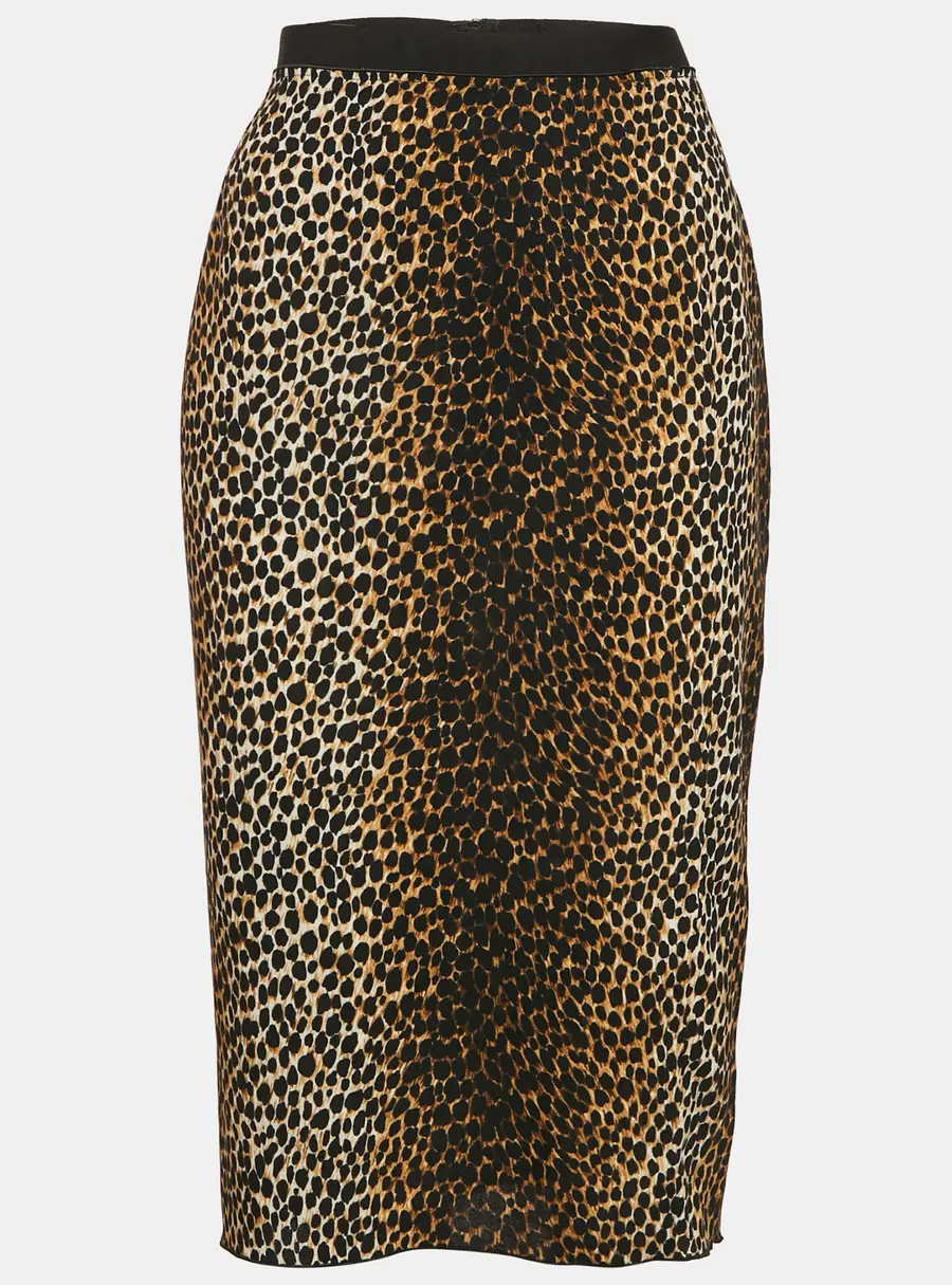Dolce & Gabbana Brown Animal Print Crepe Midi Skirt L