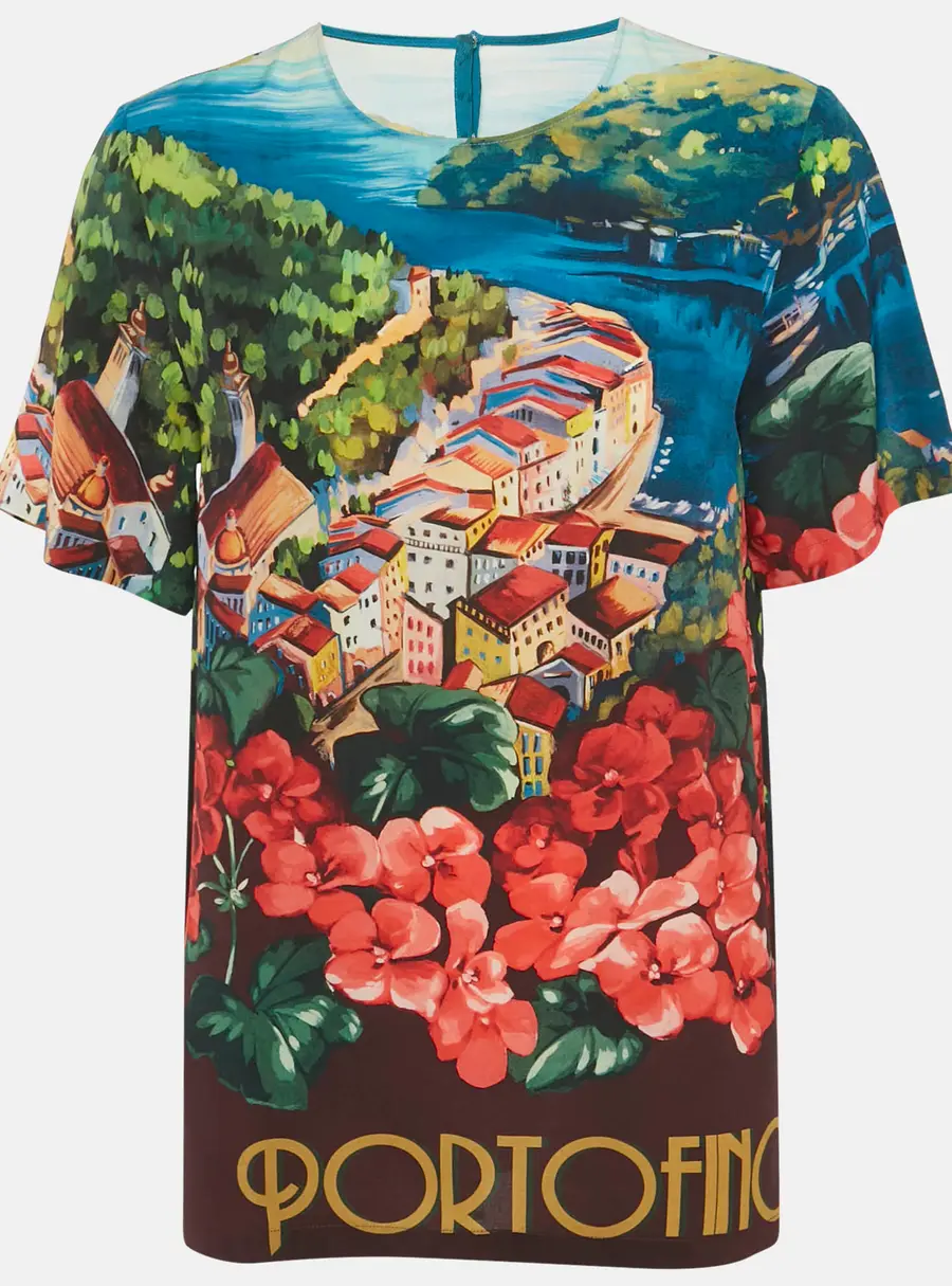 Dolce & Gabbana Multicolor Portofino Print Silk Top M