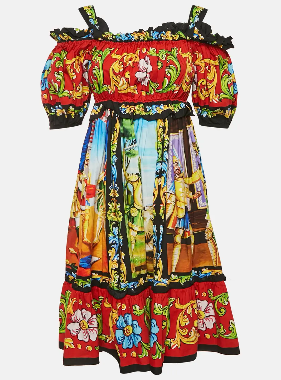 Dolce & Gabbana Multicolor Carretto Print Cotton Short Dress XS