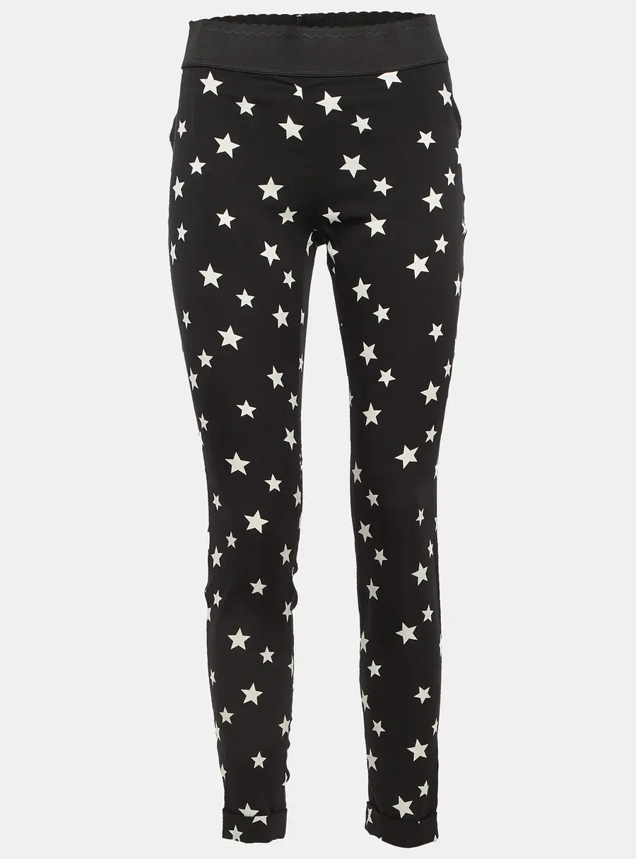 Dolce & Gabbana Black Star Print Stretch Silk Trousers S