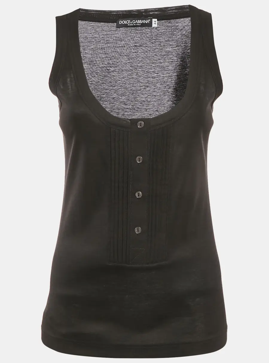 Dolce & Gabbana Black Stretch Cotton Pintuck Tank Top M