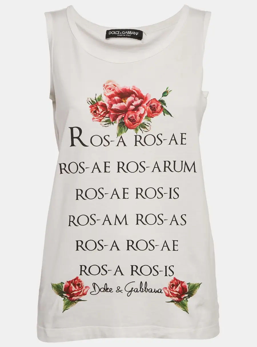 Dolce & Gabbana White Printed Cotton Tank Top XS