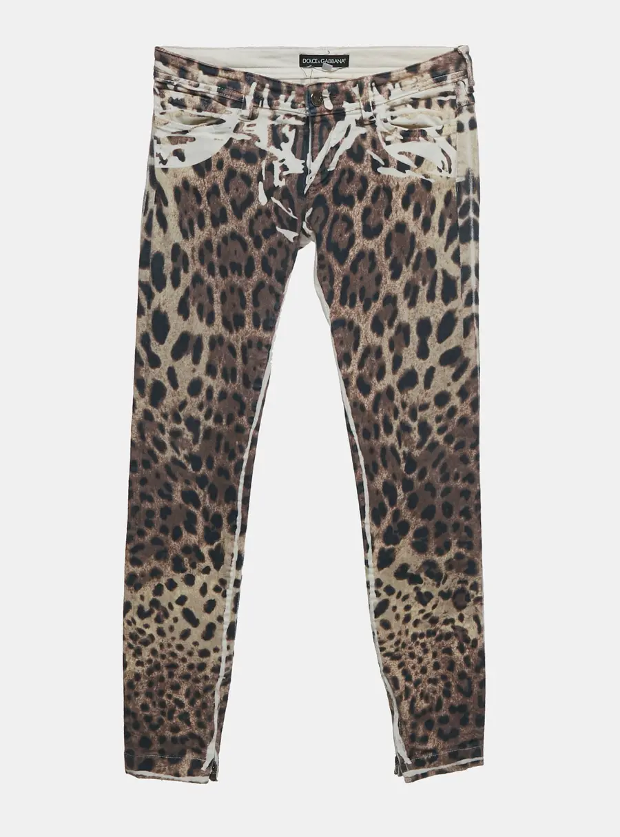 Dolce & Gabbana Brown Leopard Print Denim Skinny Jeans S Waist 26"