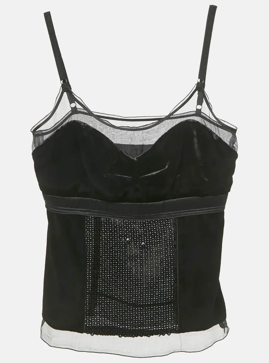 Dolce & Gabbana Black Sequin Detail Velvet Spaghetti Top S