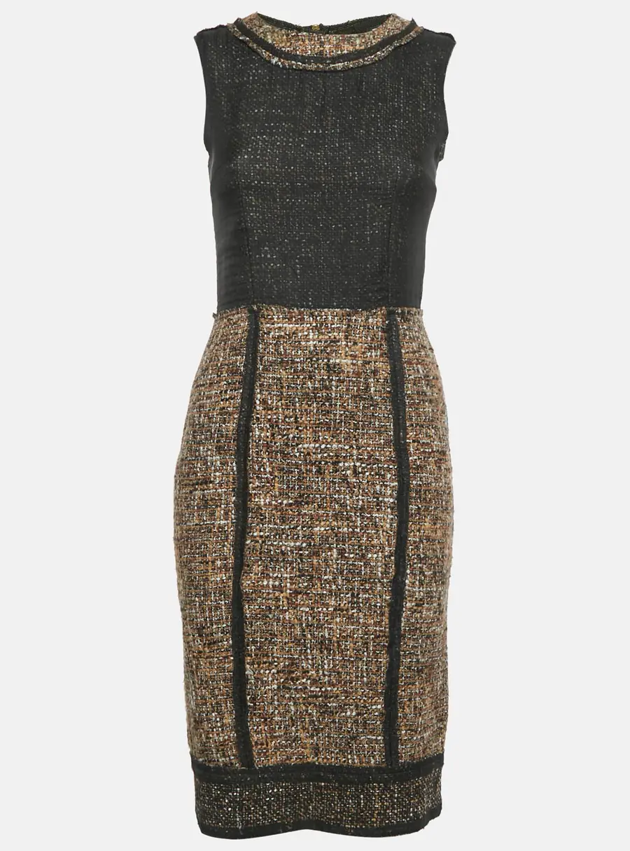 Dolce & Gabbana Black & Brown Tweed Sleeveless Short Dress S