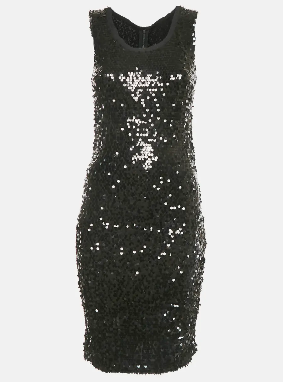 Dolce & Gabbana Black Sequin Mesh Sleeveless Short Dress S