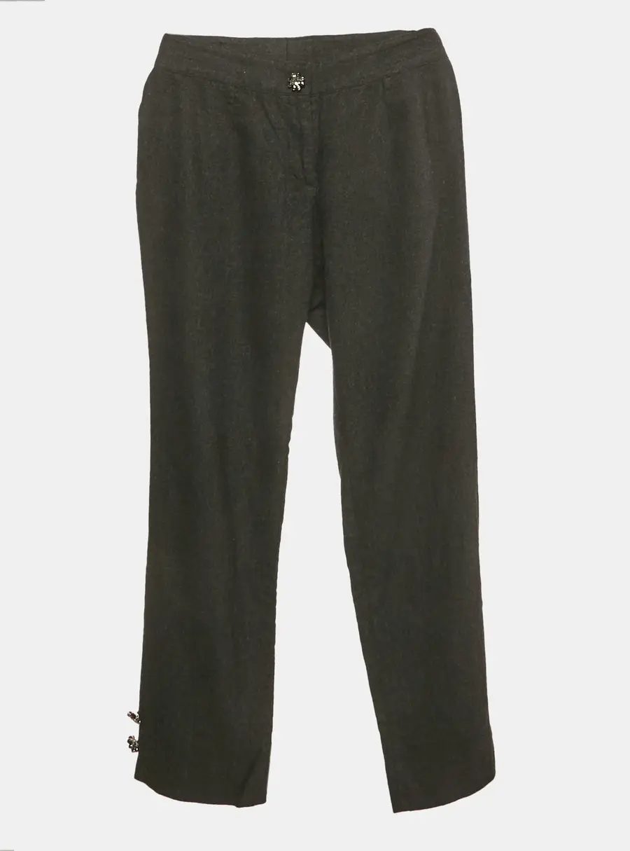 Dolce & Gabbana Dark Grey Wool Bejeweled Buttons Cropped Trousers S