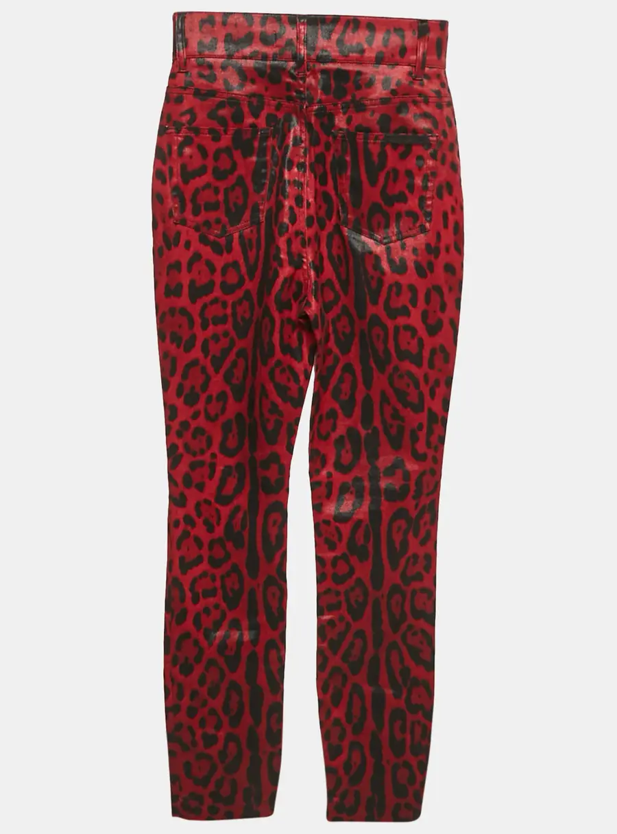 Dolce & Gabbana Red Leopard Print Cotton Drill Jeans S Waist 26"