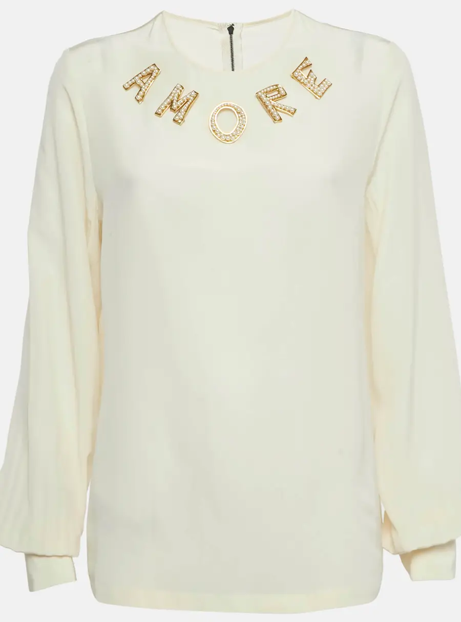 Dolce & Gabbana Cream Amore Silk Blouse M